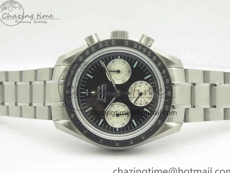 1225 ComfortFit Speedmaster SS “Speedy Tuesday” OMF Best Edition Black Dial on SS Bracelet Manual Winding Chrono Movement 7994